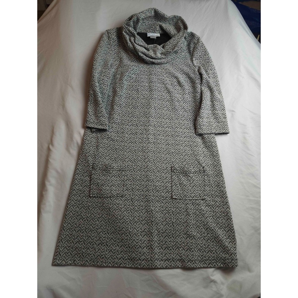 NorthStyle Shift Dress Womens Large Gray Black Knit Cowl Neck Chevron Pockets